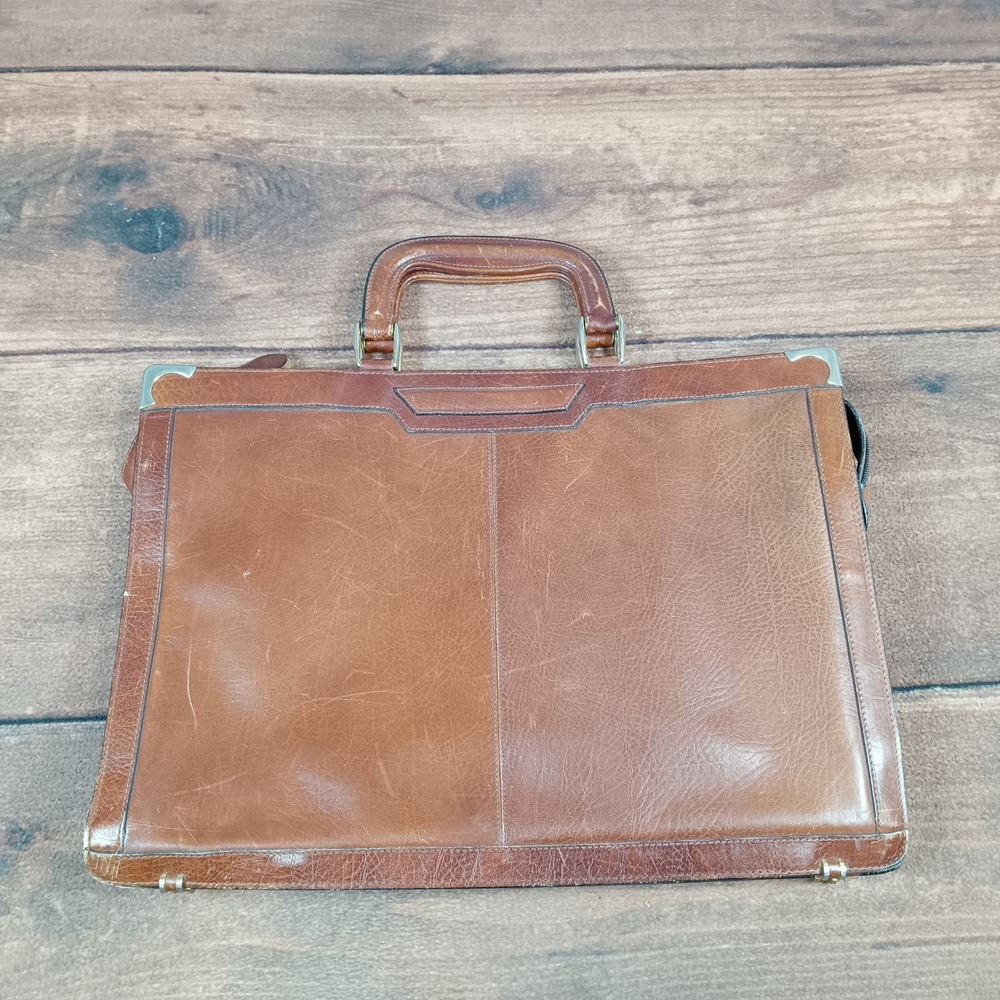 Prucher Briefcase Unisex Large Brown Fair Vintage Italian Leather Document Bag